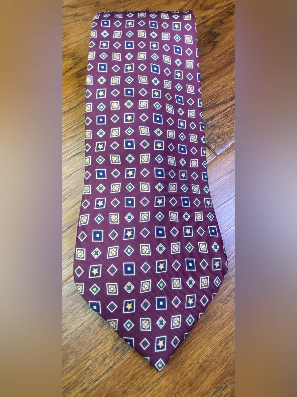Tommy Hilfiger Burgundy Geometric Silk Tie